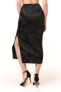 Garbolino Couture, Silk Brocade, Midi Pencil Skirt in Black-Promo Eligible