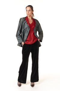 Garbolino Couture, Silk Dupioni Seamed Blazer with Red Contrast Trim-