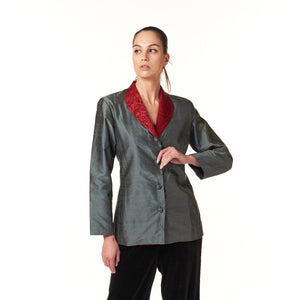 Garbolino Couture, Silk Dupioni Seamed Blazer with Red Contrast Trim-