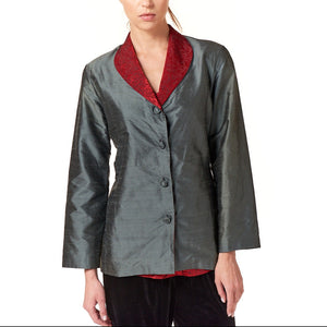 Garbolino Couture, Silk Dupioni Seamed Blazer with Red Contrast Trim-High End