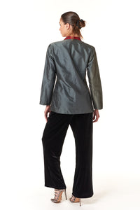 Garbolino Couture, Silk Dupioni Seamed Blazer with Red Contrast Trim-Jackets