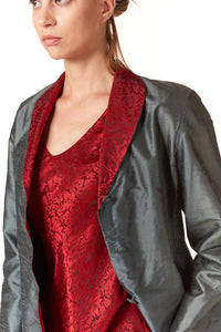 Garbolino Couture, Silk Dupioni Seamed Blazer with Red Contrast Trim-Outerwear
