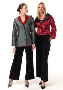 Garbolino Couture, Silk Dupioni Seamed Blazer with Red Contrast Trim-Promo Eligible