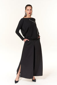 Oblique Creations, extra wide leg cargo pants in stretch ponte-