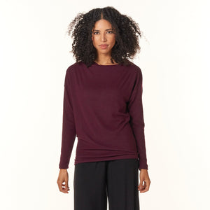 Renee C, Brushed Knit Off the Shoulder Top in Plum-New Arrivals