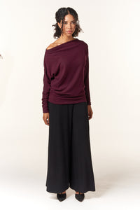 Renee C, Brushed Knit Off the Shoulder Top in Plum-New Tops