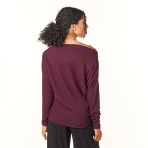 Renee C, Brushed Knit Off the Shoulder Top in Plum-New Arrivals