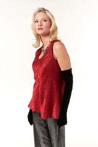 Garbolino Couture, Silk Jacquard Bias Cut Sleeveless Top in Red-Promo Eligible