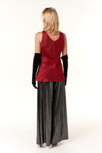 Garbolino Couture, Silk Jacquard Bias Cut Sleeveless Top in Red-Jackets