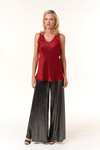 Garbolino Couture, Silk Jacquard Bias Cut Sleeveless Top in Red-New High End