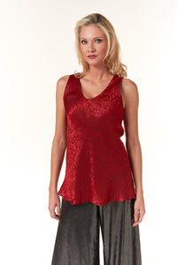 Garbolino Couture, Silk Jacquard Bias Cut Sleeveless Top in Red-Jackets