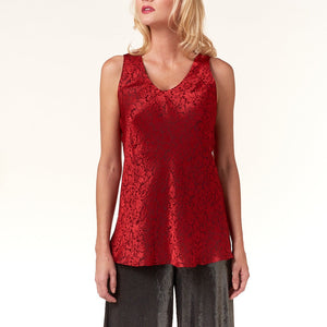 Garbolino Couture, Silk Jacquard Bias Cut Sleeveless Top in Red-New High End
