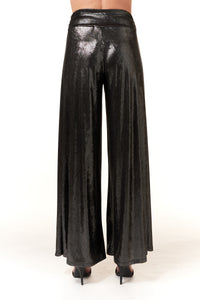 Renee C., Metallic Wide Trousers in Black/Silver-Bottoms