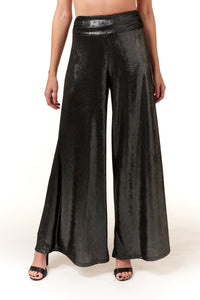 Renee C., Metallic Wide Trousers in Black/Silver-