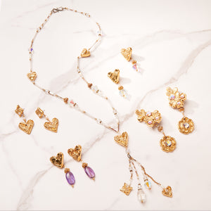 Special Effects Gold Heart Earrings with Natural Amethyst Nuggets-New Arrivals