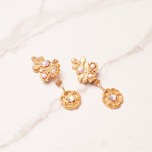 Special Effects, Ceramic, Floral Chandelier Earring with Swarovski Crystal in gold-Gifts for the Fashionista