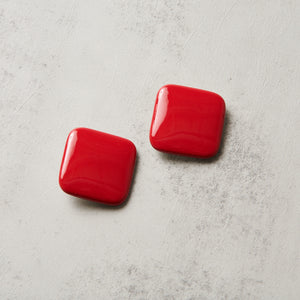 Special Effects, Ceramic, Square Plate Earrings in Red Glaze-