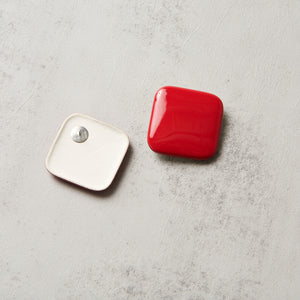 Special Effects, Ceramic, Square Plate Earrings in Red Glaze-Jewelry