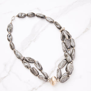 Special Effects, Ceramic, Chunky Beads Assymetrical Necklace in Charcoal-New High End