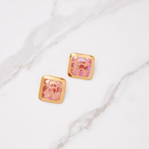 -Special Effects, Ceramic, 1 1/4" Square Plate Earring Pebbled Terracotta Gold