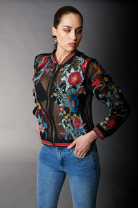 Aratta , Bellezza Embroidered Bomber Jacket in Black-