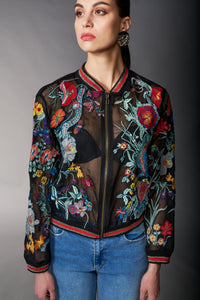 Aratta , Bellezza Embroidered Bomber Jacket in Black-Gifts