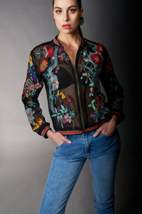 Aratta , Bellezza Embroidered Bomber Jacket in Black-Jackets