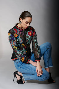Aratta , Bellezza Embroidered Bomber Jacket in Black-Tops