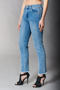 Tractr Jeans, High Rise Slim Straight in Medium Wash-Bottoms