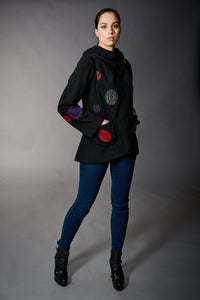 Ark, Fleece Vella Embroidered Jacket in Black-New Jackets