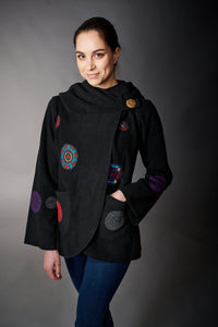 Ark, Fleece Vella Embroidered Jacket in Black-New Jackets