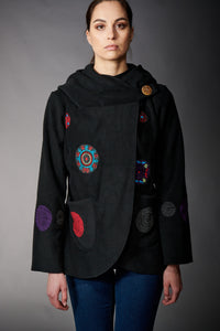 Ark, Fleece Vella Embroidered Jacket in Black-