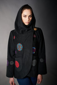 Ark, Fleece Vella Embroidered Jacket in Black-Jackets
