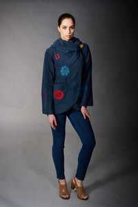 Ark, Fleece Vella Embroidered Jacket in Navy-New Jackets