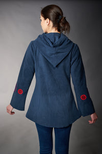 Ark, Fleece Vella Embroidered Jacket in Navy-