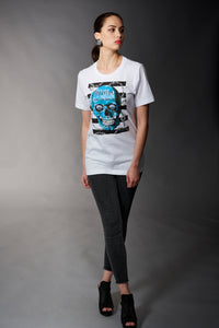 By Jodi, Cotton Diamonds Are Forever Skull T-Shirt in white-New Tops