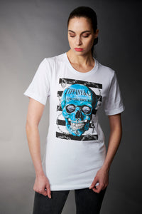 By Jodi, Cotton Diamonds Are Forever Skull T-Shirt in white-Tops