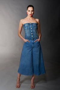 Tractr Jeans, Denim, Wide Leg Culotte with Back Waist Buckle-New Bottoms