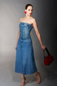 Tractr Jeans, Denim, Wide Leg Culotte with Back Waist Buckle-Tractr Jeans