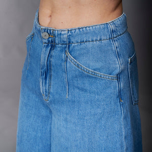 Tractr Jeans, Denim, Wide Leg Culotte with Back Waist Buckle-Crop Pants