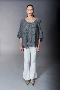 B & K Moda, Crochet, Tape Yarn Knit Pullover Sweater in Gray-Tops