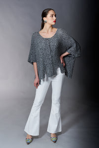 B & K Moda, Crochet, Tape Yarn Knit Pullover Sweater in Gray-New Tops