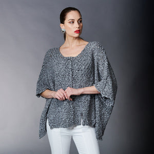 B & K Moda, Crochet, Tape Yarn Knit Pullover Sweater in Gray-Tops