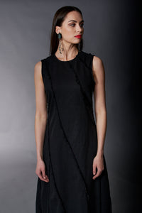 Tractr Jeans, Denim, Diagonal Paneled Maxi Dress in Black Denim-Denim
