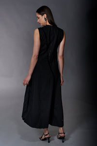 Tractr Jeans, Denim, Diagonal Paneled Maxi Dress in Black Denim-Denim