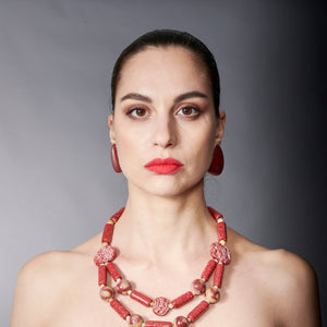 Special Effects, Ceramic, Double Strand Chunky Necklace in Earthen Red Glaze-Gifts - Accessories