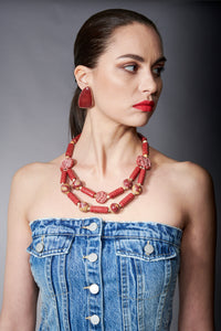 Special Effects, Ceramic, Double Strand Chunky Necklace in Earthen Red Glaze-Gifts - Accessories