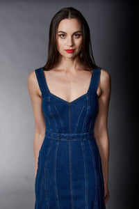 Tractr Jeans, Denin Paneled Hourglass Midi Dess-New Dresses