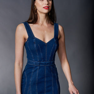 Tractr Jeans, Denin Paneled Hourglass Midi Dess-New Dresses