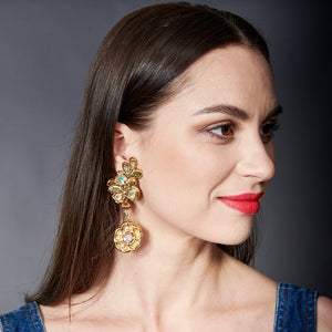 Special Effects, Ceramic, Floral Chandelier Earring with Swarovski Crystal in gold-Accessories